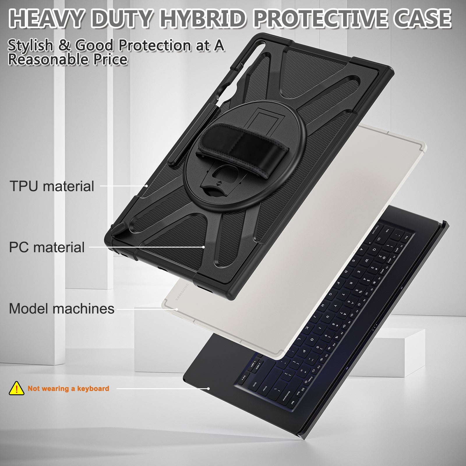 Kickstand Tablet Case for Samsung Galaxy Tab S8 Ultra X900 X906 / Tab S9 Ultra X910 , Rugged Shockproof PC + TPU Cover with Hand Strap - Black Kickstand Tablet Case for Samsung Galaxy Tab S8 Ultra X900 X906 / Tab S9 Ultra X910 , Rugged Shockproof PC + TPU Cover with Hand Strap - Black